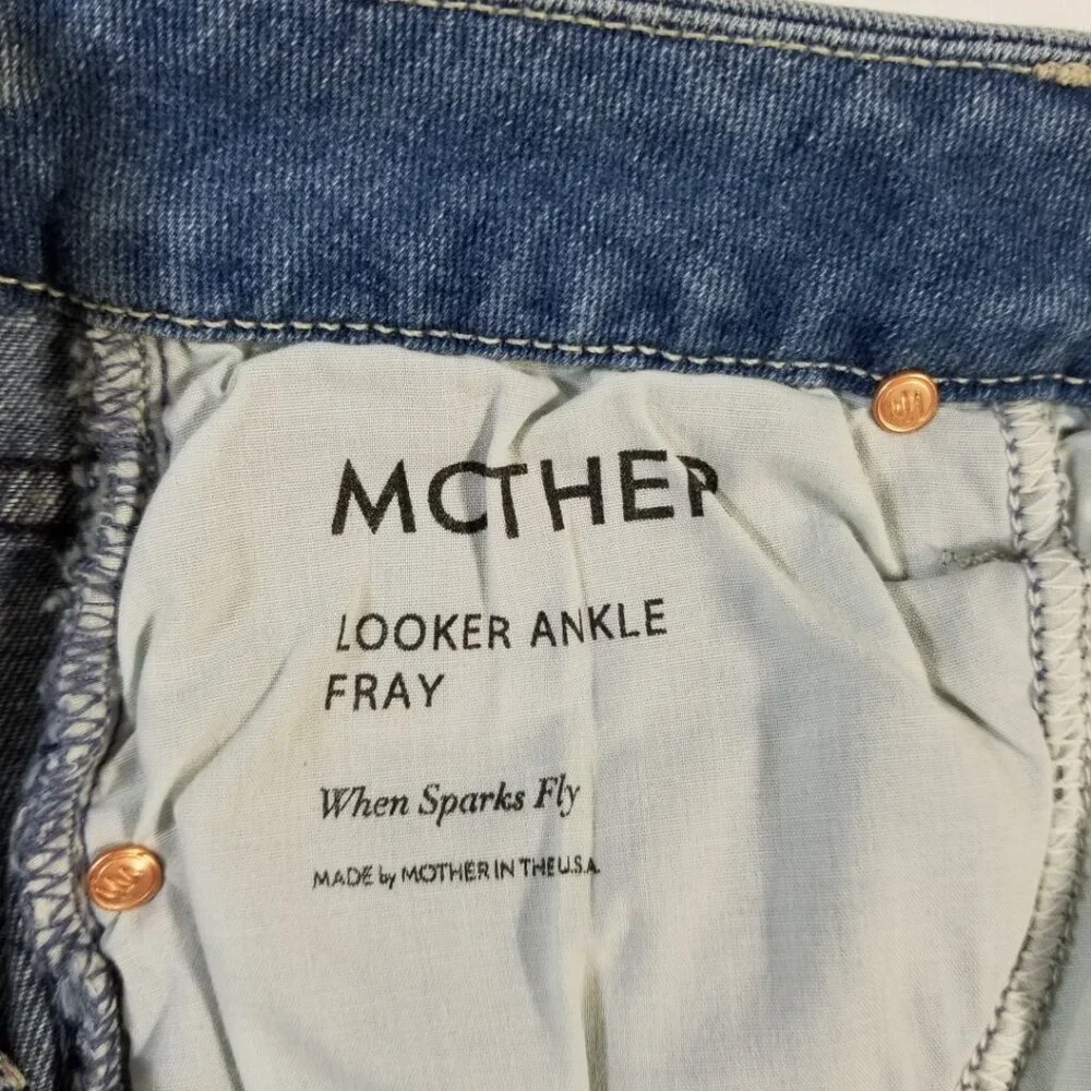 NWT‎ Mother Denim Looker Ankle Fray Stretch Skinny Jeans When Sparks Fly Size 24